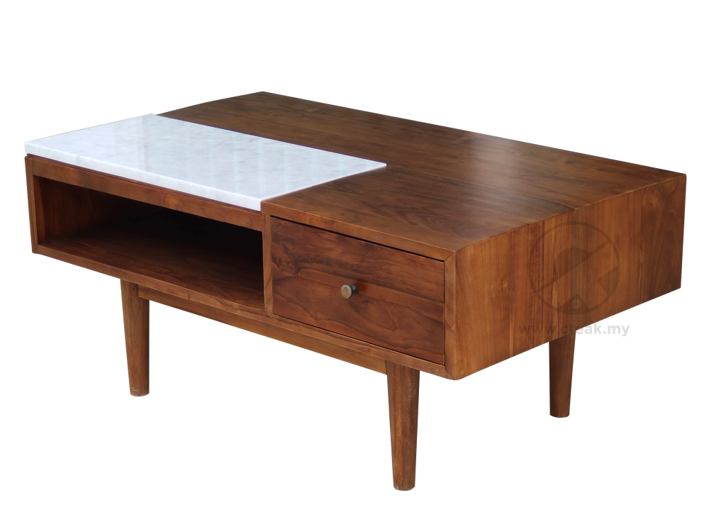 Teak Wood 1 Drawer Coffee Table with Marble (MRCFT-240)