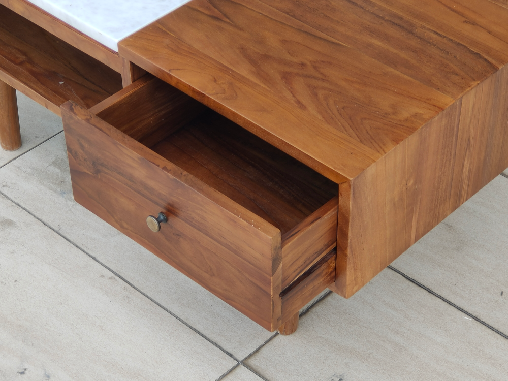 Teak Wood 1 Drawer Coffee Table with Marble (MRCFT-240)