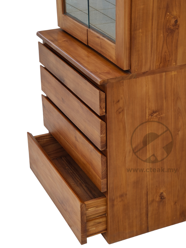 CT Teak Furniture Jati / Teak Wood 4 Drawers Display Cabinet