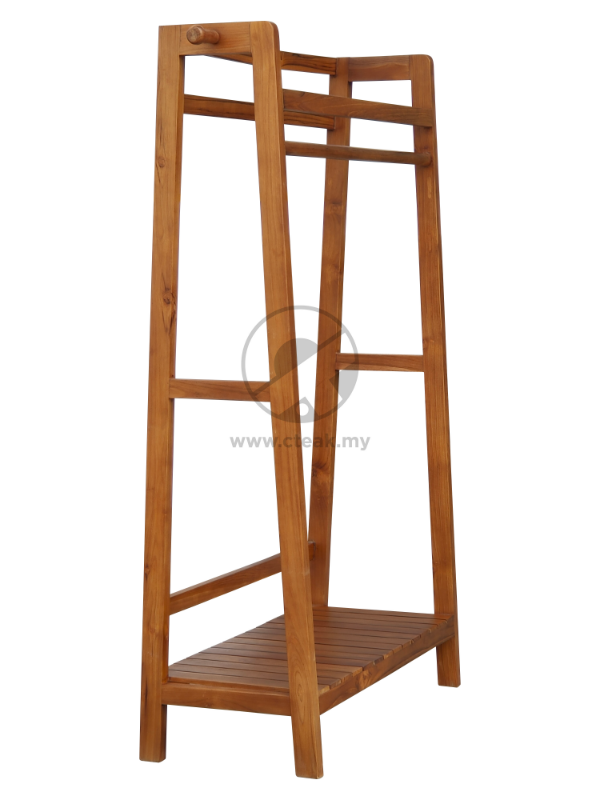 CT Teak Furniture Jati / Teak Wood Cloths Hanger With 1 Tray