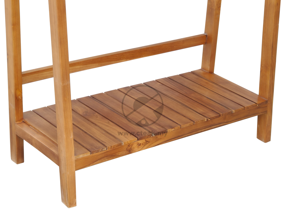 CT Teak Furniture Jati / Teak Wood Cloths Hanger With 1 Tray