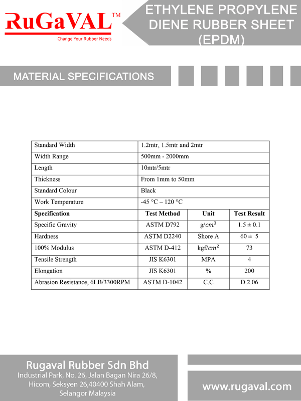 EPDM Sheet Catalogue  Spec, Selangor, Malaysia - Rugaval Rubber Sdn Bhd |  Rubber expansion joint supplier Malaysia