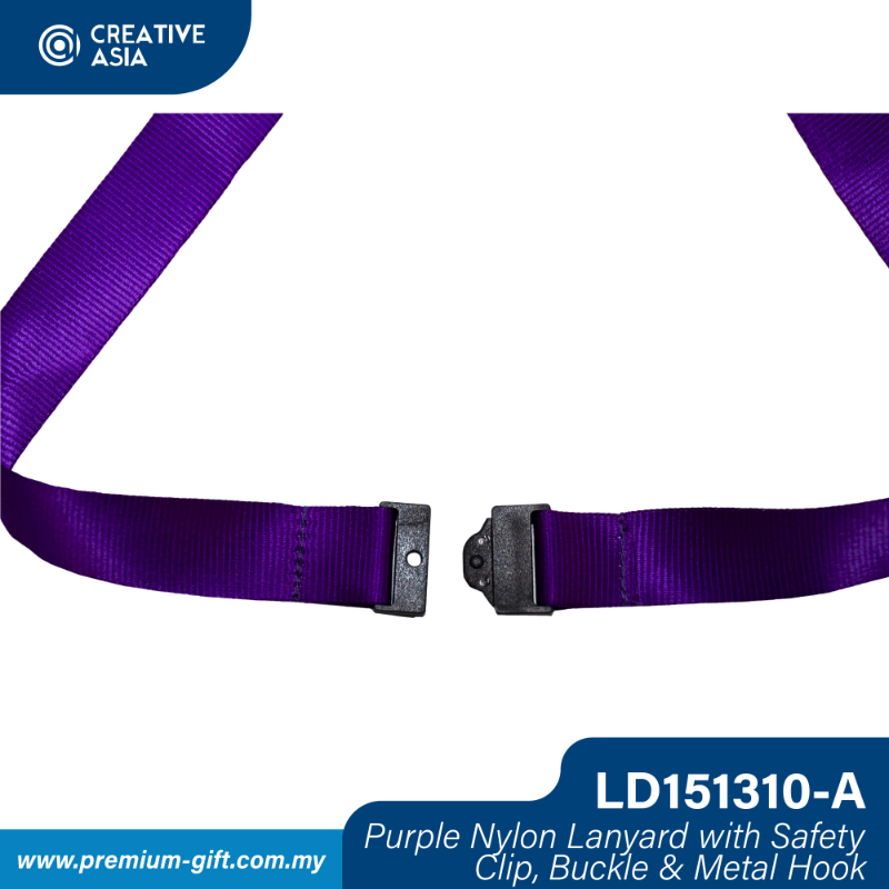 Purple Nylon Lanyard with Safety Clip, Buckle & Metal Hook LD151310-A