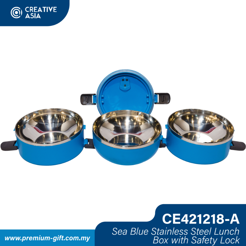Sea Blue Stainless Steel Lunch Box with Safety Lock  CE421218-A