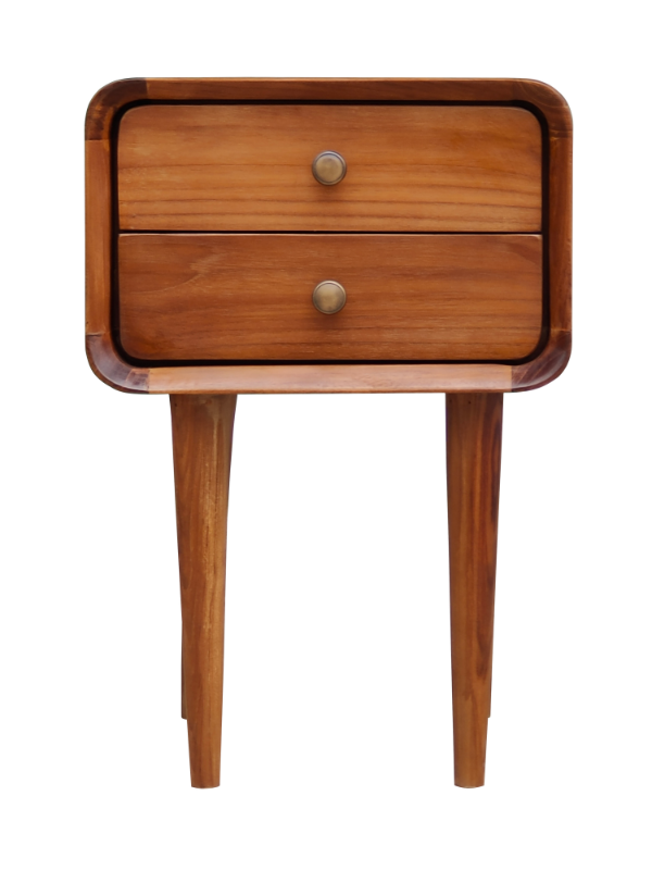 Solid Teak Wood 2 Drawers Bedside Table (Model 411 Long)