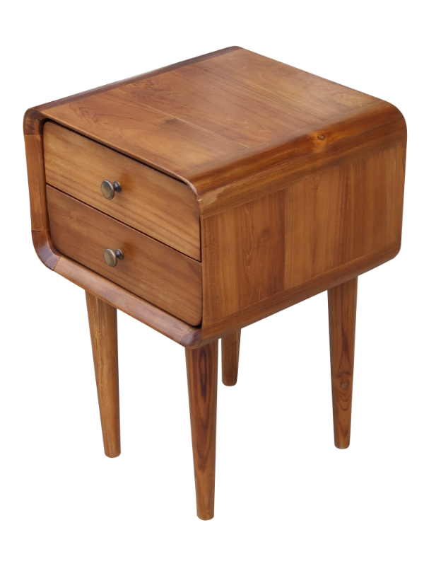 Solid Teak Wood 2 Drawers Bedside Table (Model 411 Long)