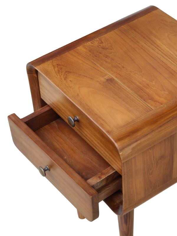 Solid Teak Wood 2 Drawers Bedside Table (Model 411 Long)