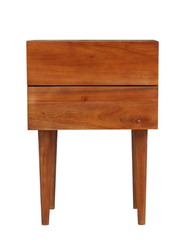 Solid Teak Wood 2 Drawers Bedside Table (Model 454)