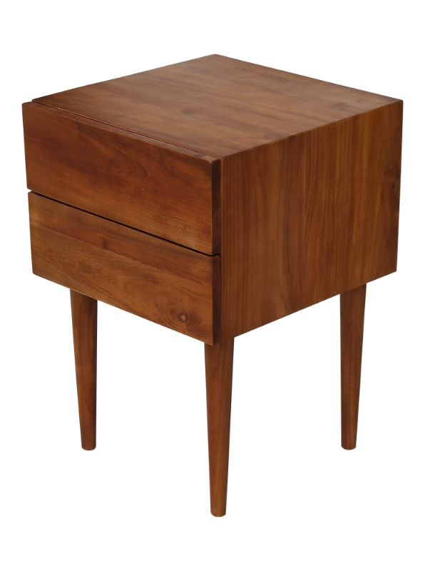 Solid Teak Wood 2 Drawers Bedside Table (Model 454)