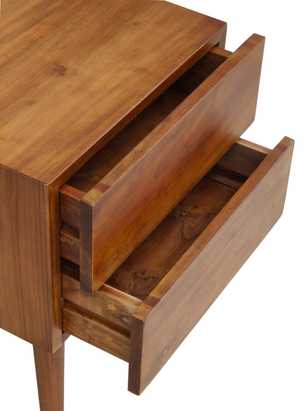Solid Teak Wood 2 Drawers Bedside Table (Model 454)