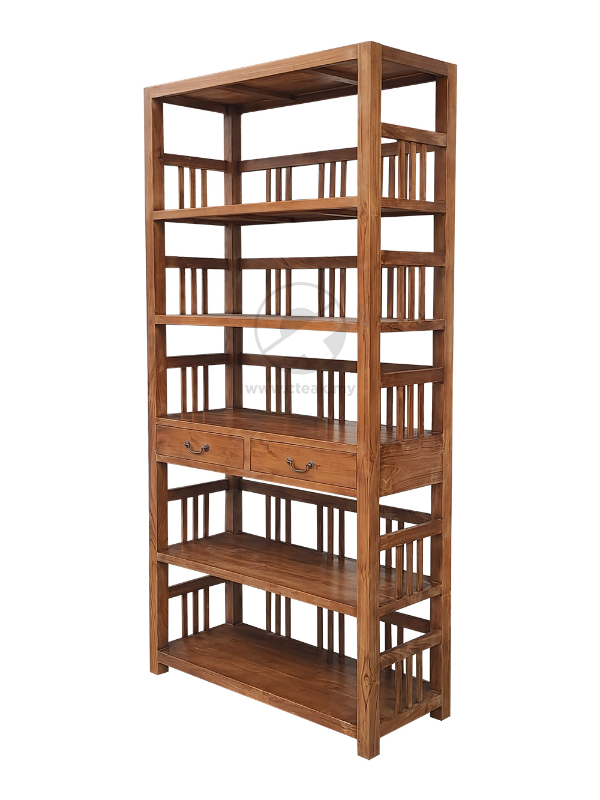 Solid Teak Wood 2 Drawers Open Bookcase (Model 238)