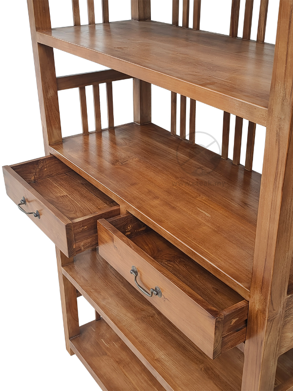 Solid Teak Wood 2 Drawers Open Bookcase (Model 238)