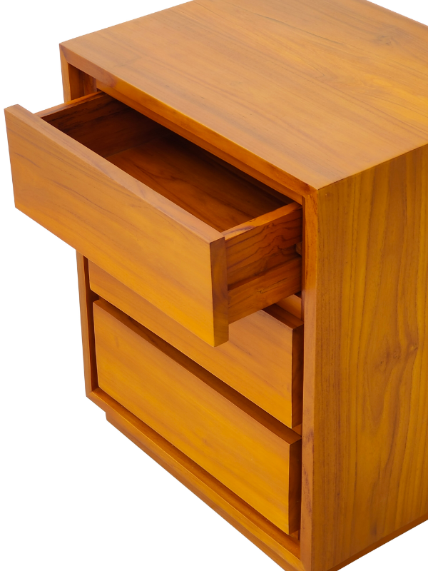 Solid Teak Wood 3 Drawers Bedside Table (423)