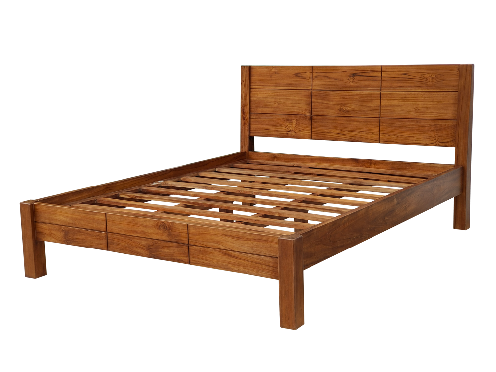 Solid Teak Wood Bedframe Model 349 (Brown)