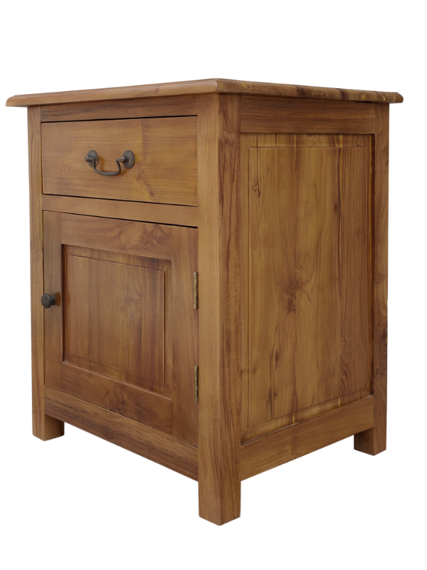 Solid Teak Wood Furniture 1 Drawer + 1 Door Bedside Table