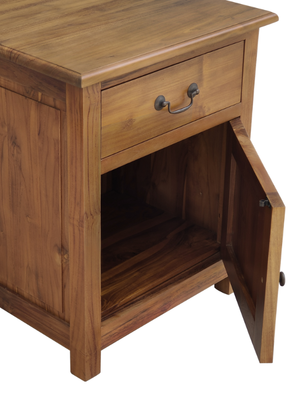 Solid Teak Wood Furniture 1 Drawer + 1 Door Bedside Table