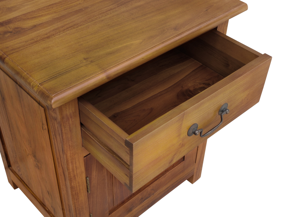 Solid Teak Wood Furniture 1 Drawer + 1 Door Bedside Table