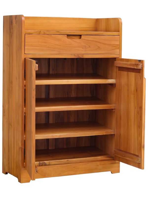 Solid Teak Wood Furniture 1 Drawer + 2 Doors Shoe Rack