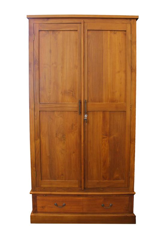 Solid Teak Wood Furniture 2 Doors + 2 Drawers Cupboard