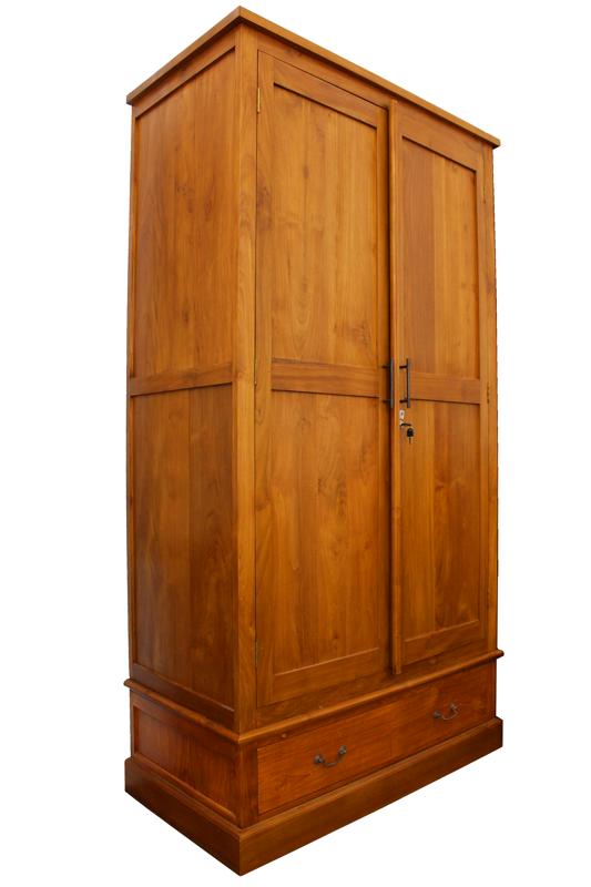 Solid Teak Wood Furniture 2 Doors + 2 Drawers Cupboard