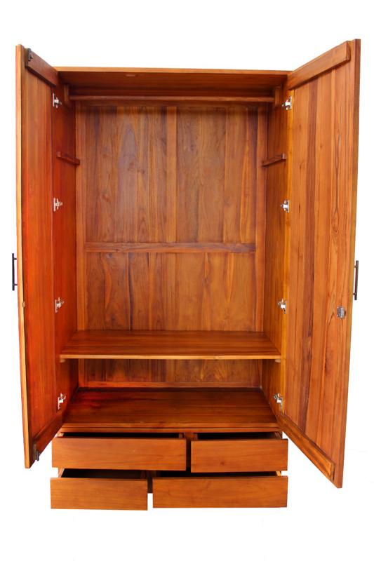 Solid Teak Wood Furniture 2 Doors + 4 Drawers Joint Cupboard