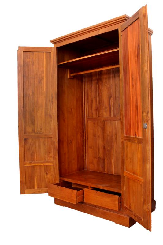 Solid Teak Wood Furniture 2 Doors Cupboard W/Drawers inside