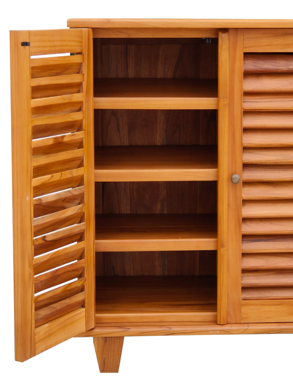 Solid Teak Wood Furniture 2 Doors Shoe Rack