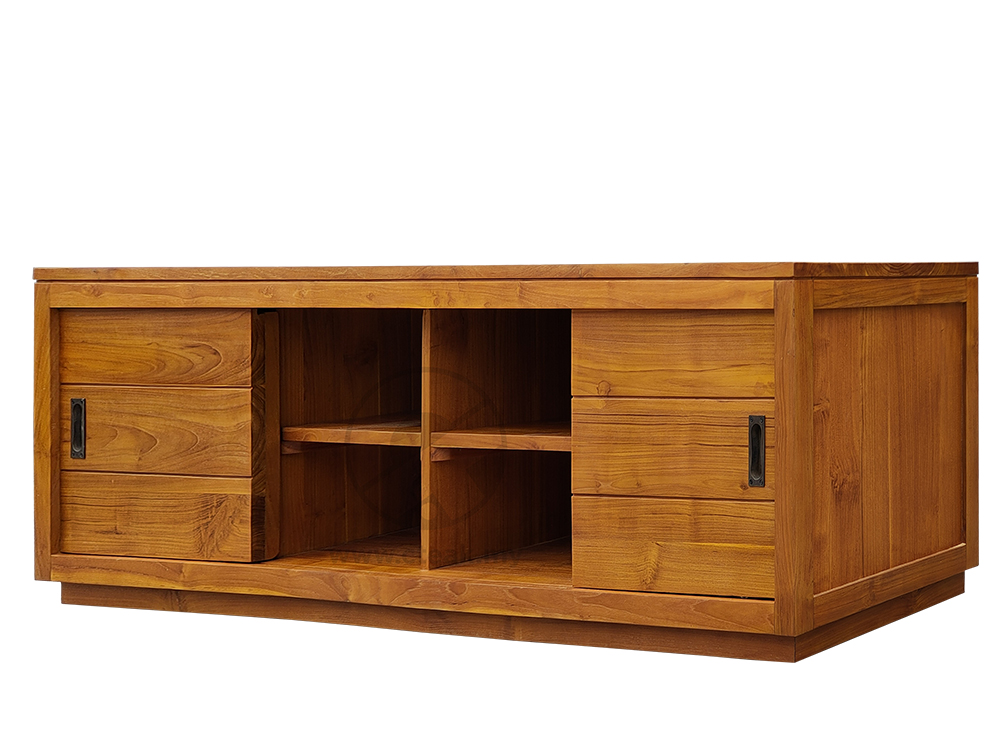 Solid Teak Wood Furniture 2 Doors Sleeding TV Cabinet