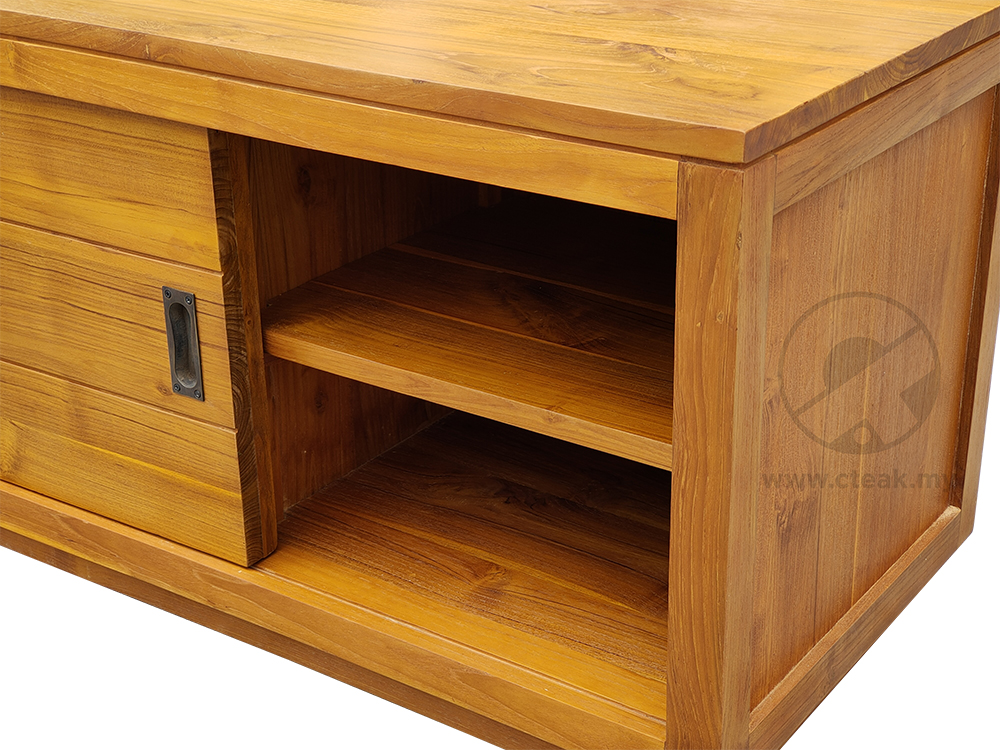 Solid Teak Wood Furniture 2 Doors Sleeding TV Cabinet