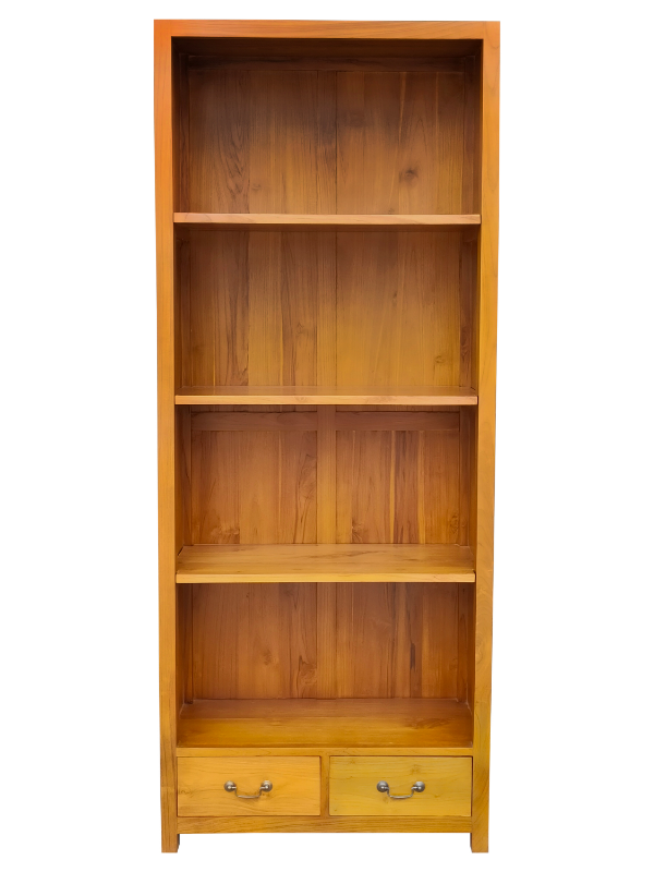 Solid Teak Wood Furniture 2 Drawers Bookcase W/Woodback