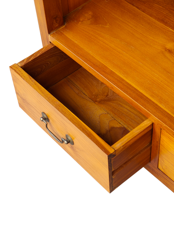 Solid Teak Wood Furniture 2 Drawers Bookcase W/Woodback