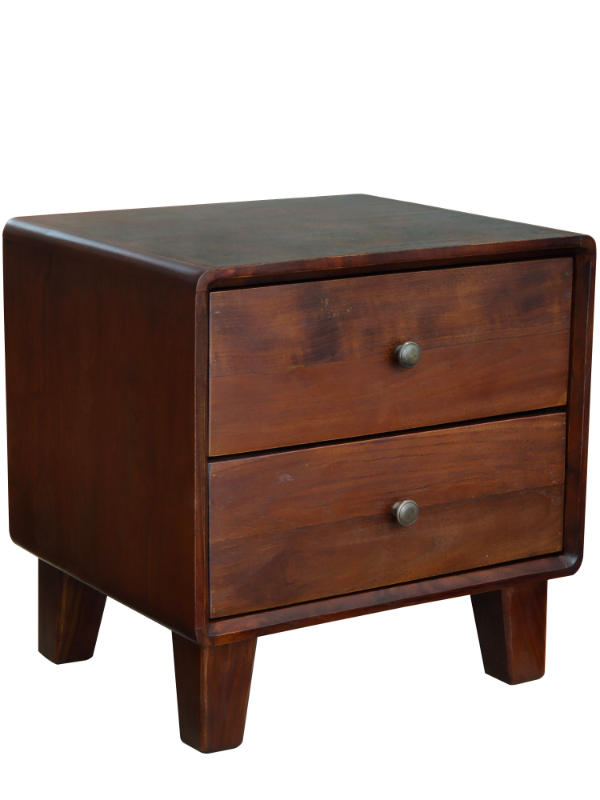 Solid Teak Wood Furniture 2 Drawers Boxy Bedside Table