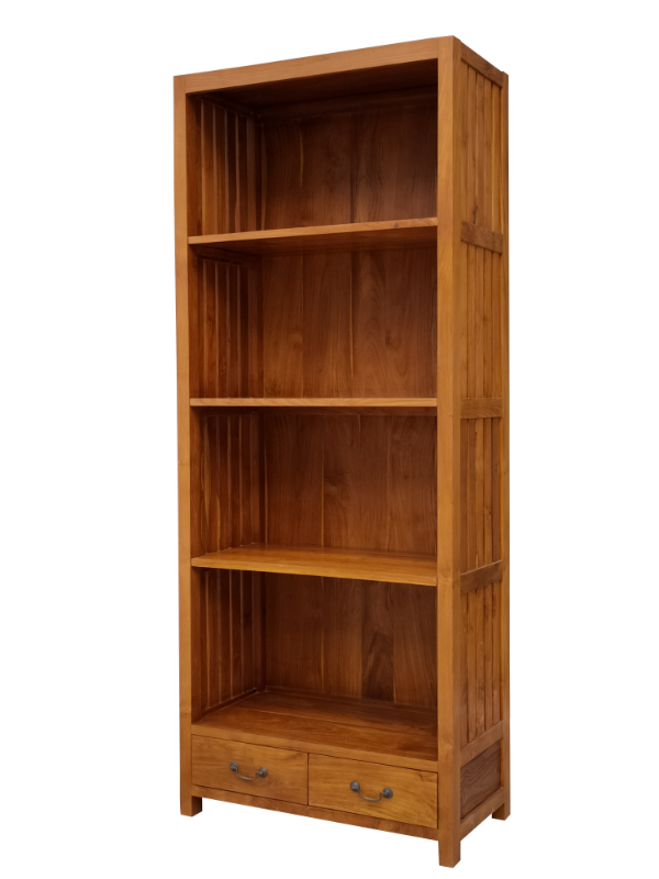 Solid Teak Wood Furniture 2 Drawers Gambangan Bookcase Woodback