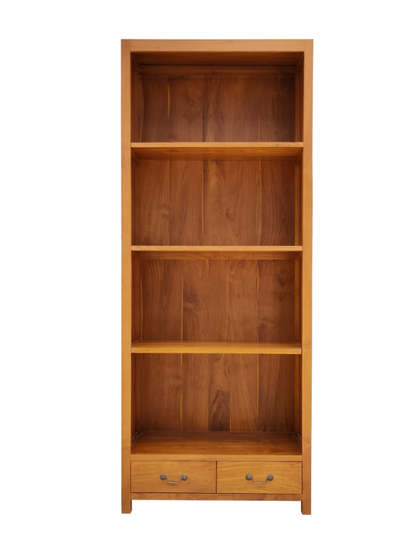 Solid Teak Wood Furniture 2 Drawers Gambangan Bookcase Woodback