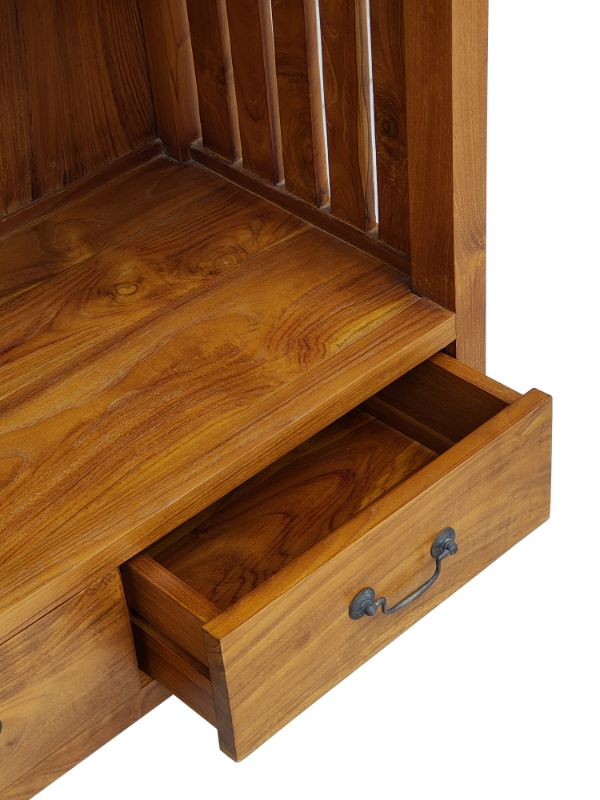 Solid Teak Wood Furniture 2 Drawers Gambangan Bookcase Woodback