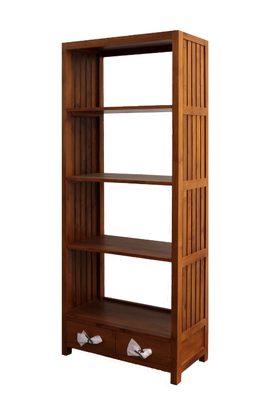 Solid Teak Wood Furniture 2 Drawers Gambangan Open Bookcase
