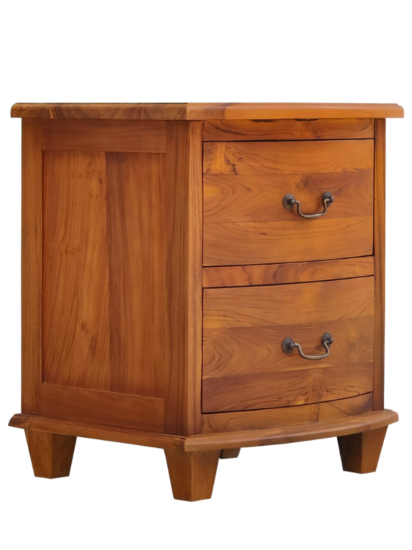 Solid Teak Wood Furniture 2 Drawers Halfmoon Bedside Table