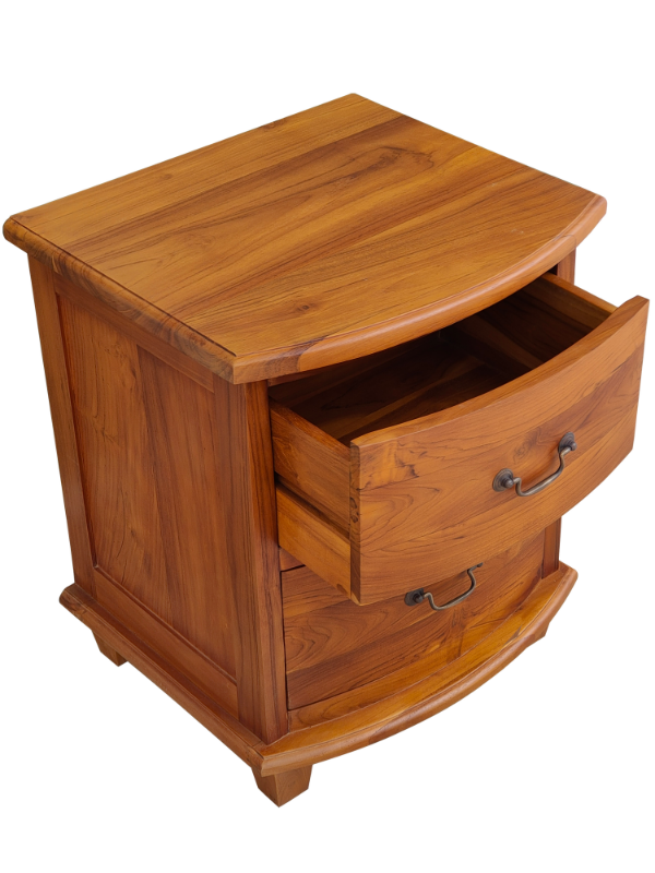 Solid Teak Wood Furniture 2 Drawers Halfmoon Bedside Table