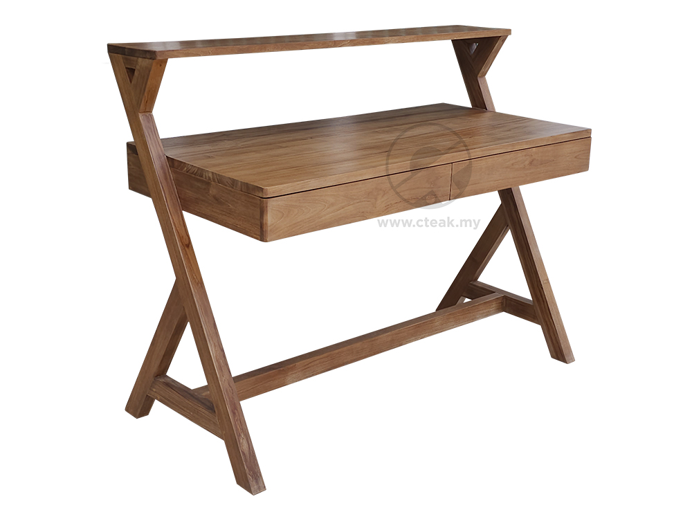 Solid Teak Wood Furniture 2 Drawers Writing Table (Model 120)