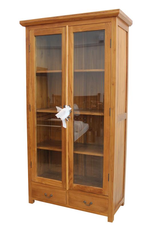 Solid Teak Wood Furniture 2 Drawers with 2 Doors Display Cabinet