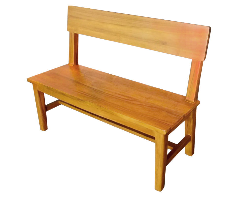 Solid Teak Wood Furniture 2 Seater Bench With Woodback