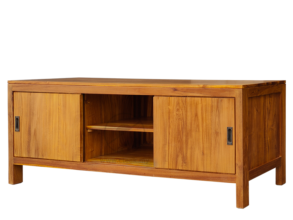 Solid Teak Wood Furniture 2 Slide Doors +1 Shelf TV Cabinet (Model 244)