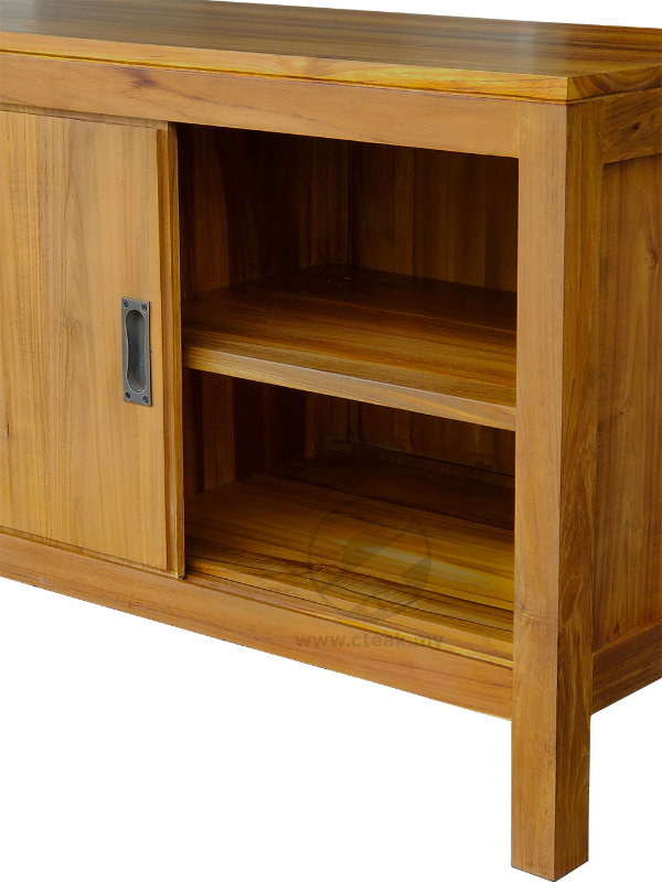Solid Teak Wood Furniture 2 Slide Doors +1 Shelf TV Cabinet (Model 244)