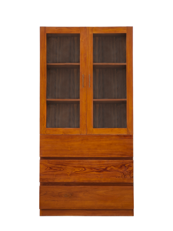 Solid Teak Wood Furniture 3 Drawers Display Cabinet
