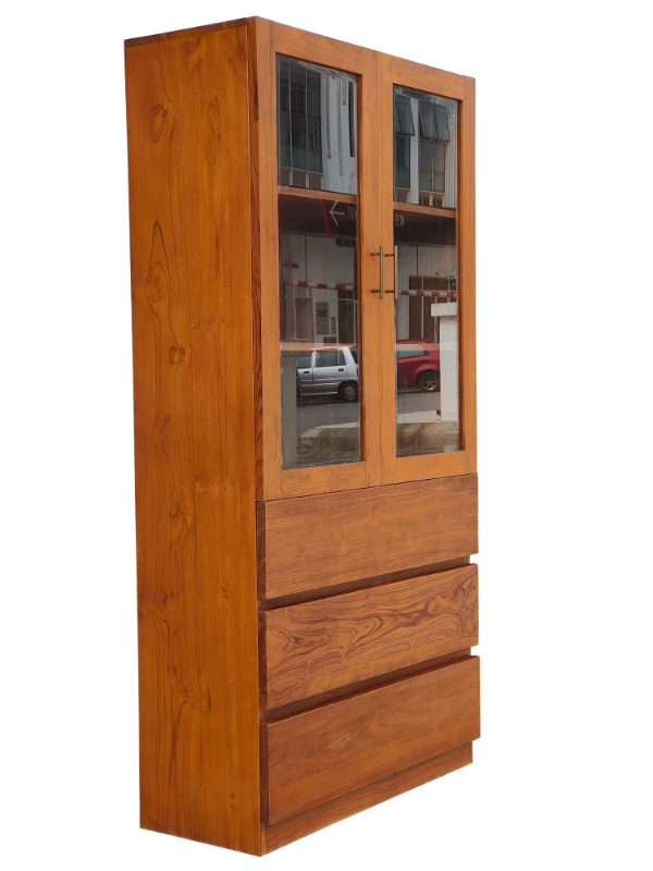 Solid Teak Wood Furniture 3 Drawers Display Cabinet