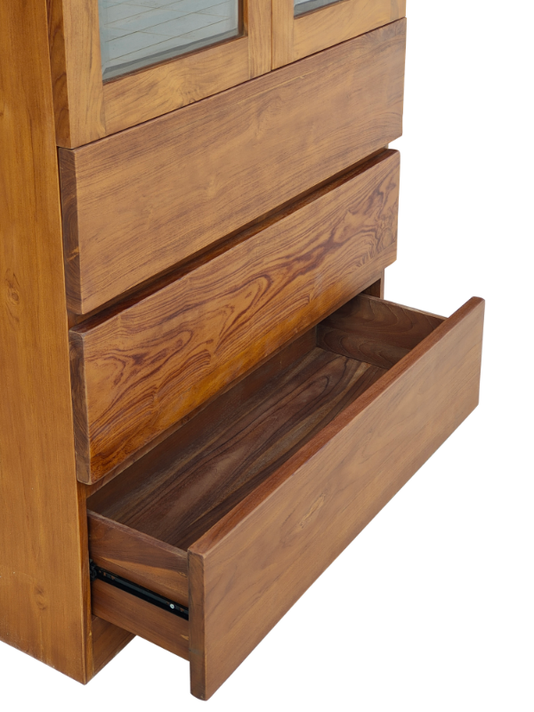 Solid Teak Wood Furniture 3 Drawers Display Cabinet