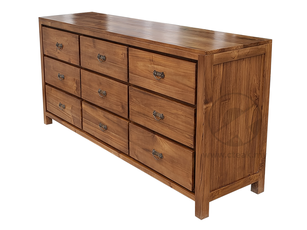 Solid Teak Wood Furniture 9 Drawers Chest with Handler