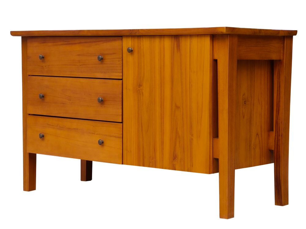 Solid Teak Wood Furniture Chest of 3 Drawers + 1 Door