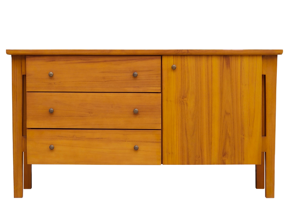 Solid Teak Wood Furniture Chest of 3 Drawers + 1 Door