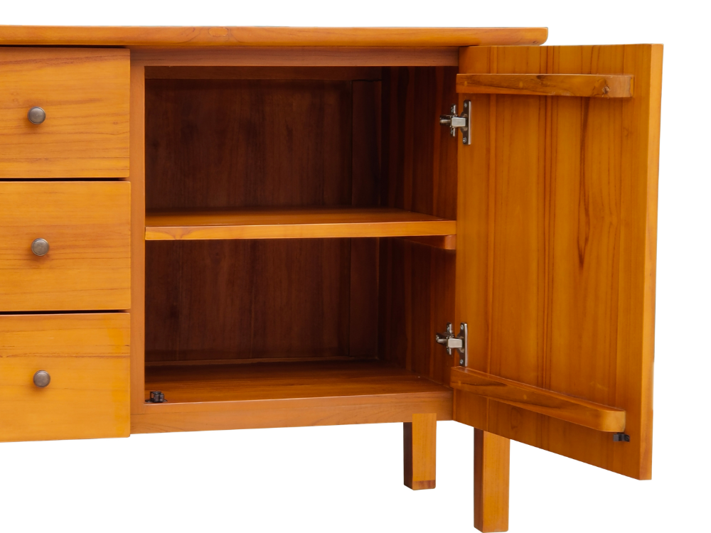 Solid Teak Wood Furniture Chest of 3 Drawers + 1 Door